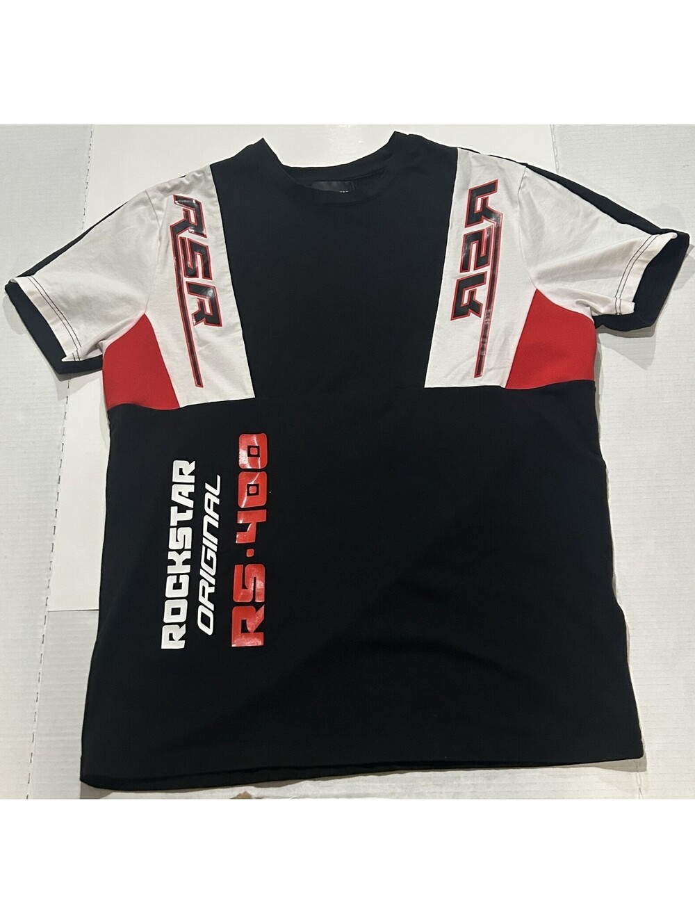 RockStar Original RS-400 RSR Large Black and Red Racing Y2k T-Shirt